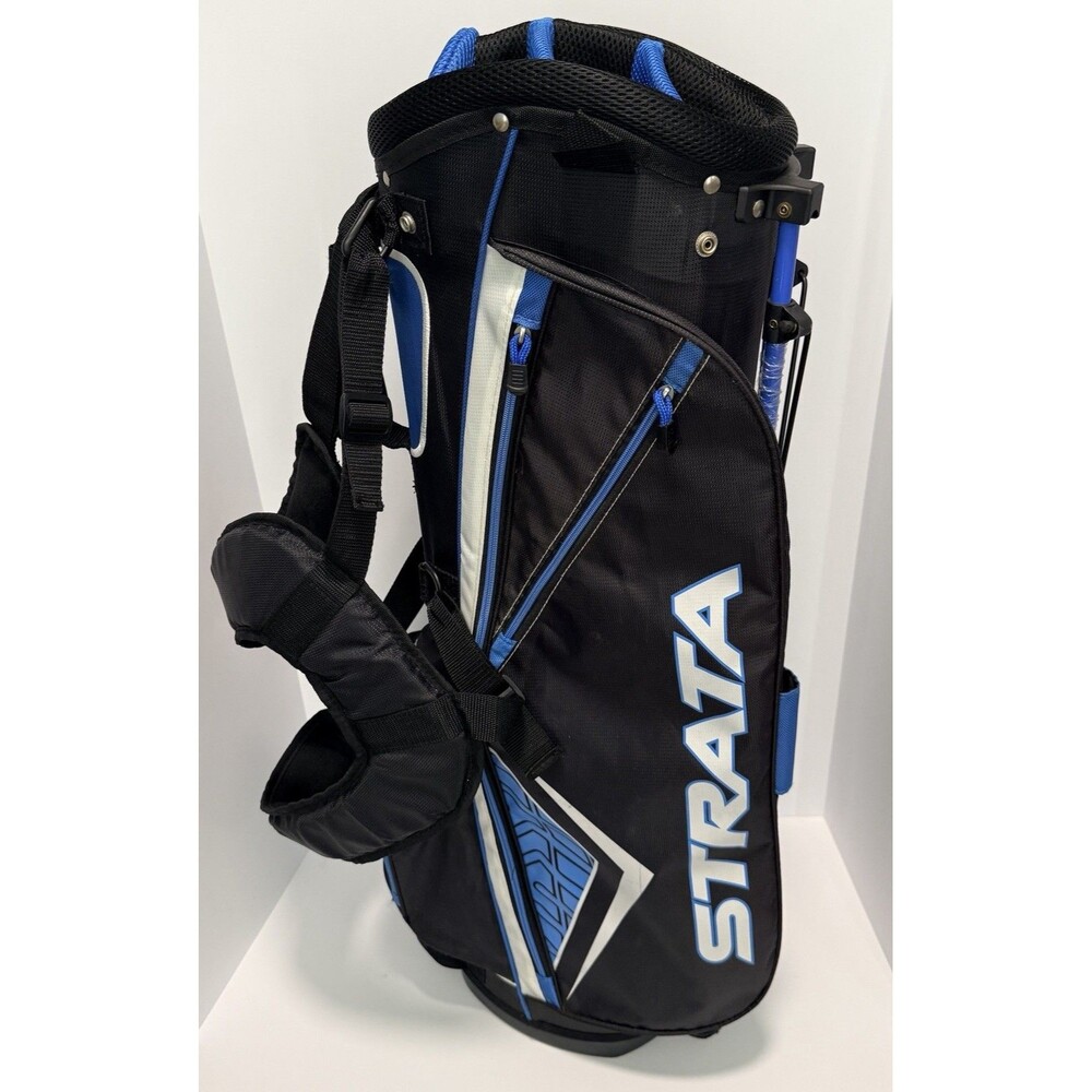 Callaway Strata Golf Stand Bag Black Blue 7-Way Divider Carry Strap Rain Cover